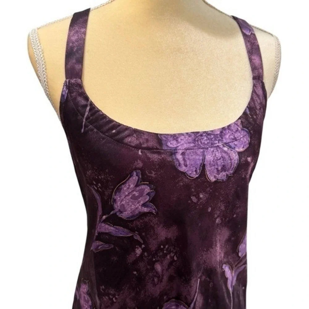 NEW Vintage California Dynasty Purple Floral Satin Cross Back Fairy Dress Size M